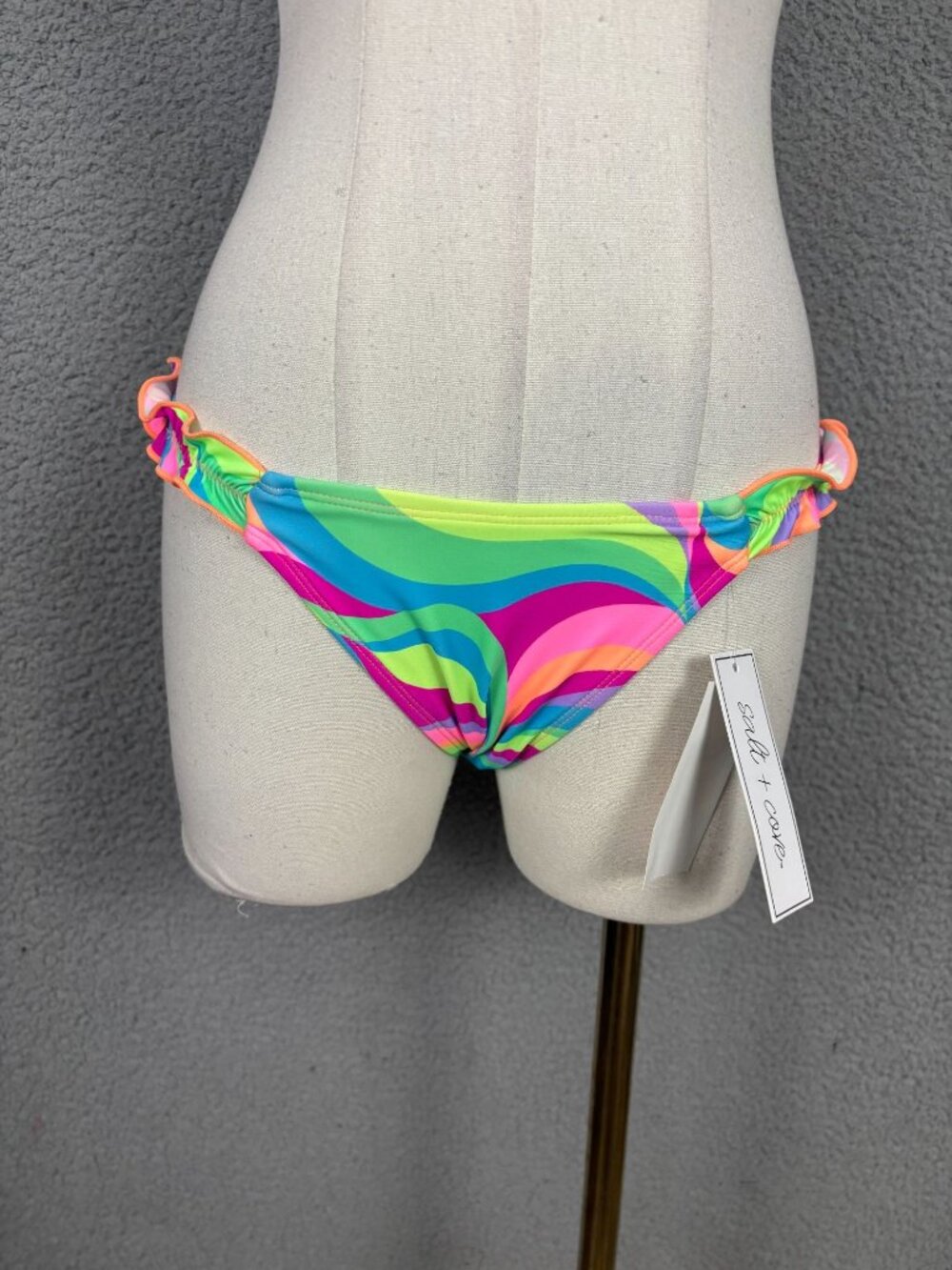 Salt + Cove Juniors' Foil Print Ruffle-Trim Hipster Bikini Bottom Multi  XS NWTs